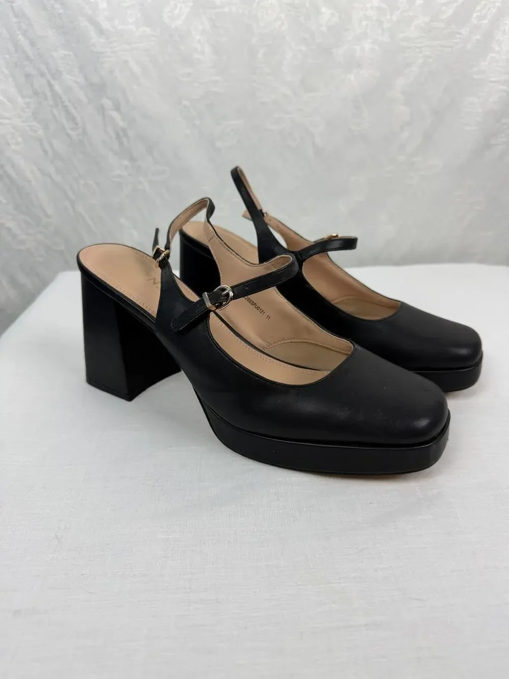 Cellenz Black Mary Jane Platform Pumps Chunky Heel Size 11